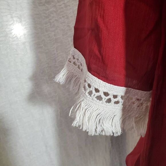 Indigo Soul NWT  Boho Fringed Red Top Top Size M - Picture 4 of 6